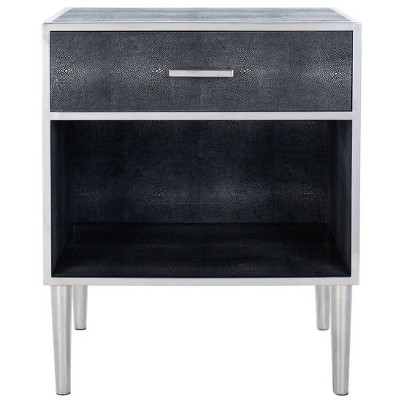 Tammy 1 Drawer Faux Shagreen Nightstand - BLACK/SILVER - Safavieh.