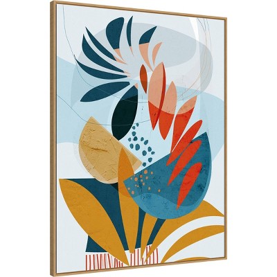 Large Abstract Tropical Print on Canvas with Float Frame