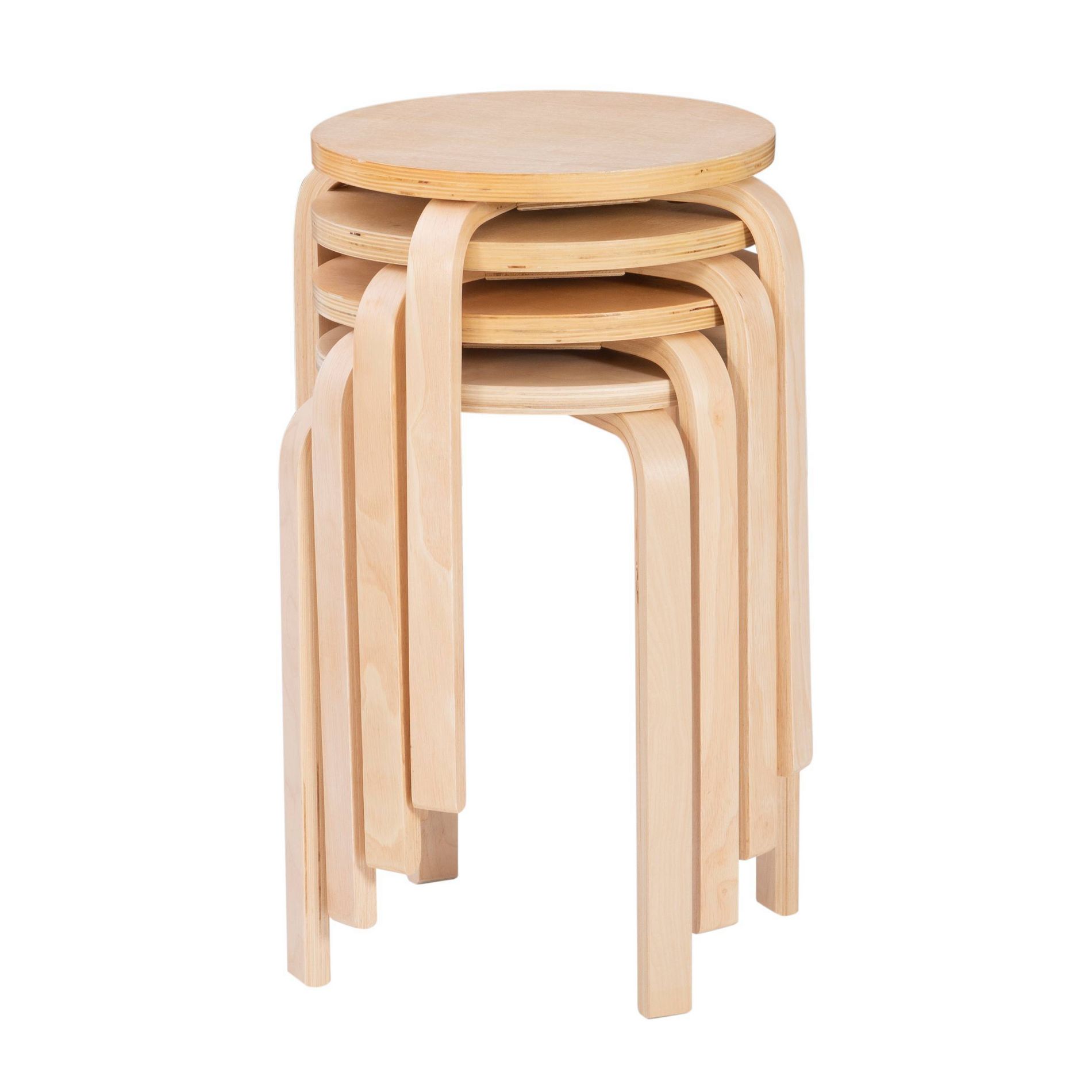 Set of 4 Bentwood Stacking Stools Light Brown - Linon: Rubberwood Frame, No Assembly, Traditional Style