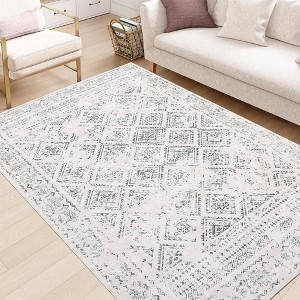 Machine Washable Vintage Floral Rug - Low Pile Non-Slip & Stain Resistant Carpet , Beige 5x7 - 1 of 4