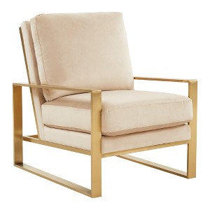 LeisureMod Jefferson Accent Arm Chair Upholstered in Velvet with Gold Brass Finish Frame - 1 of 4