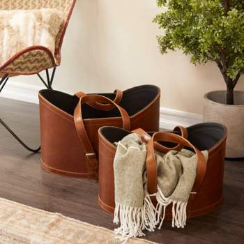 Set of 2 Leather Storage Baskets - Olivia & May