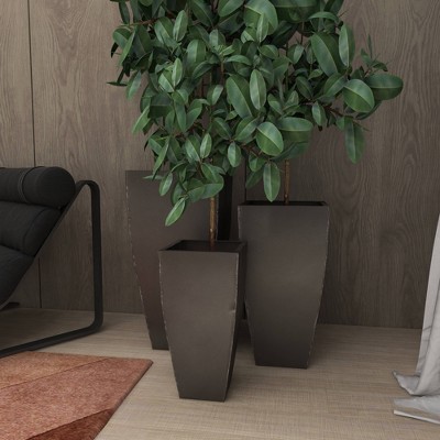 Set of 3 Dark Gray Metal Indoor/Outdoor Planters