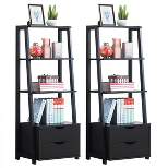 Costway Set of 2 Ladder Shelf 4-Tier Bookshelf Bookcase Storage Leaning With 2 Drawers