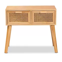 Falan Wood with Rattan 2 Drawer Console Table Oak Brown - Baxton Studio