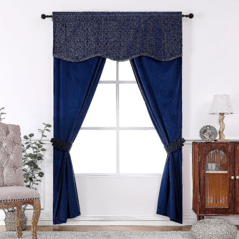 Kate Aurora Christmas Essentials Light Filtering Complete Attached Velvet Window Curtains & Valance Set, 1 of 8