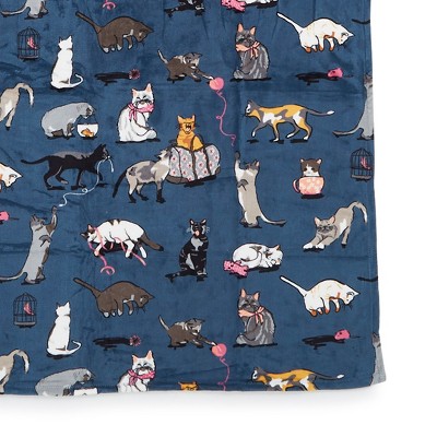 Twin Blue Cat Print Fleece Throw Blanket