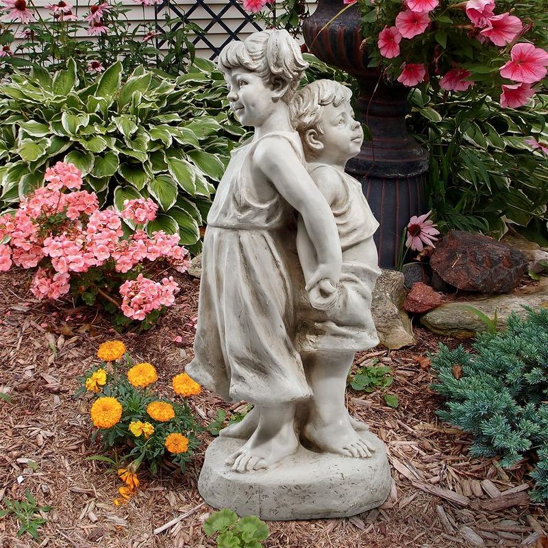Design Toscano Back to Back Brother and Sister Garden Children Statue, 1 of 8