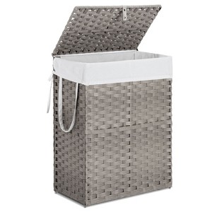 Mr Ironstone Laundry Basket with Lid, 90 L Hand-Woven Pp Rattan Laundry Basket with Compartments & Handles, Foldable, Removable Liner, Gray - 1 of 4