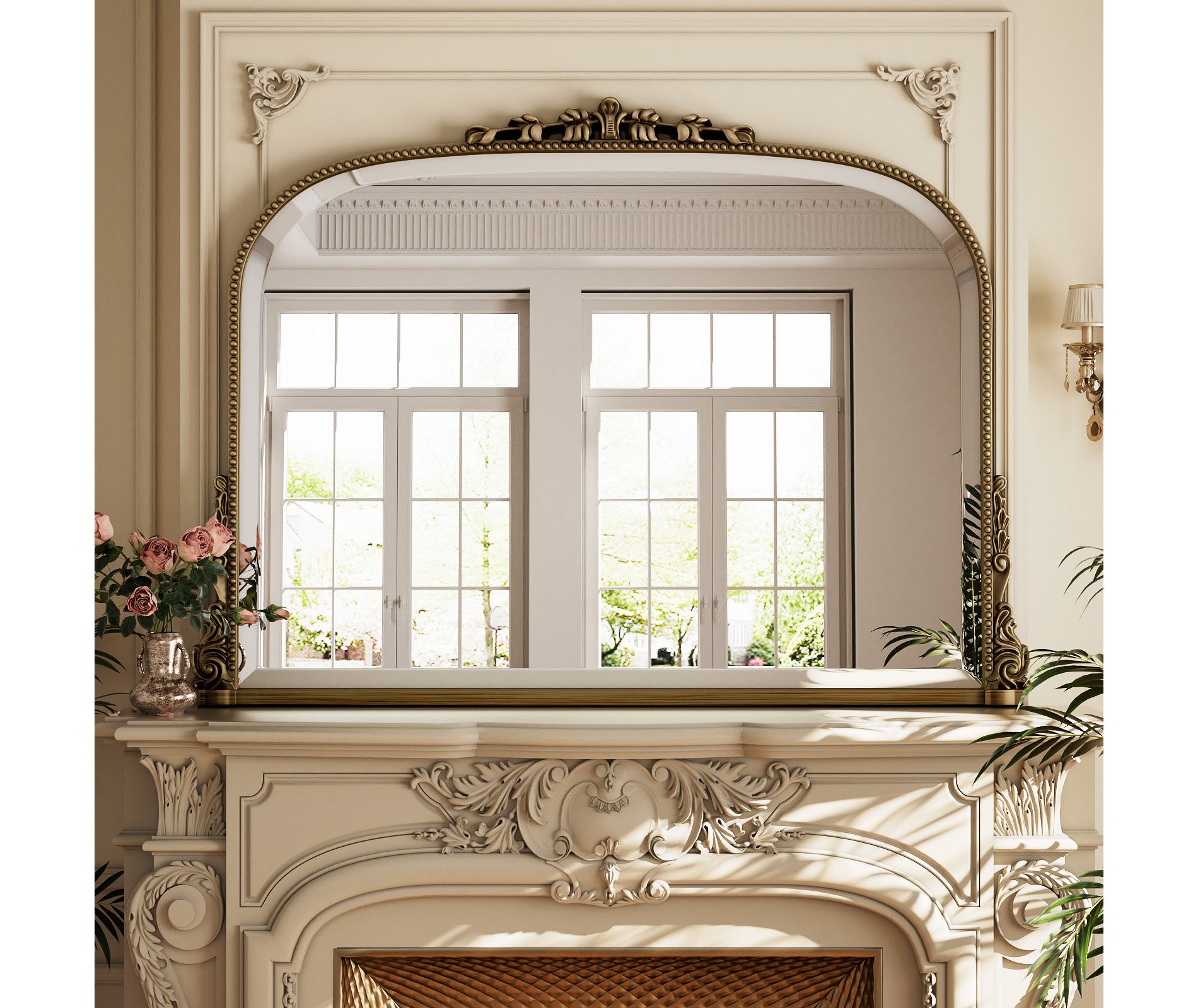 BEAUTYPEAK Arched Vintage Baroque Bathroom Vanity Mirrors