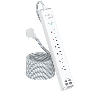 Itopfox 10ft Extension Cord with 6 AC Outlets & 4 USB Ports (2 USB-C), Flat Plug, Wall Mount, Surge Protector for Home, Office, Dorm Essentials - 1 of 4