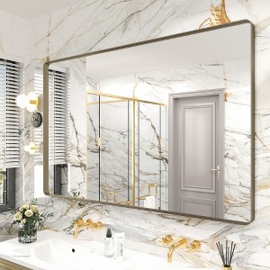 Apmir 55 in. W x 36 in. H Rectangular Aluminum Alloy Framed and Tempered Glass Wall Mirror in Brushed Bronze - 1 of 4
