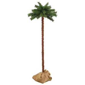 vidaXL - Artificial Palm Tree with 120 LEDs, 59.1" High, Indoor Decoration, Green and Brown, Tropical Ambience, Easy Assembly Required - 1 of 4