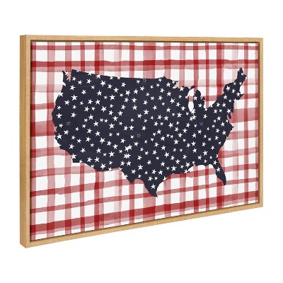 Kate & Laurel All Things Decor 23"x33" Gingham USA Framed Canvas by Sara Berrenson Natural