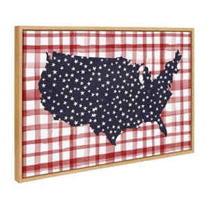 Kate & Laurel All Things Decor 23"x33" Gingham USA Framed Canvas by Sara Berrenson Natural - 1 of 4