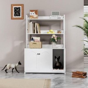 Jojoka 52" Tall Large Hidden Cat Litter Box Enclosure Furniture with 2 Door,Wooden Cat House w/2 Storage Shelves,Indoor Storage Cabinet Display Rack - 1 of 4