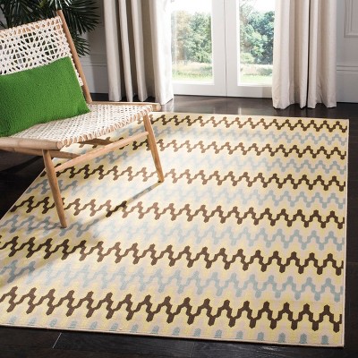 Green and Light Blue Geometric Synthetic Outdoor Area Rug