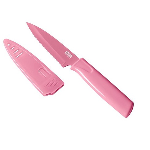 Kuhn Rikon 23961 Coltello Per Carne Viola Con Lama In Acciaio Inox E Custodia Coprilama - 34,8 Cm, Affilato, Antiaderente