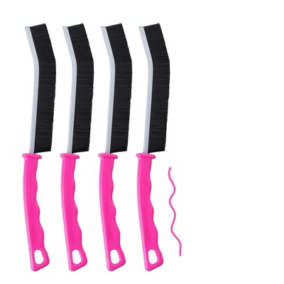 Aoibox 4-Piece Hard Bristle Crevice Cleaning Brush Set, Multifunctional Gap Cleaner for Kitchen, Bathroom, Windows, Tiles, Faucets, Pink