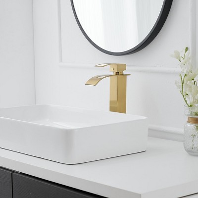 Brushed Gold Single Handle High-Arc Vessel Sink Faucet