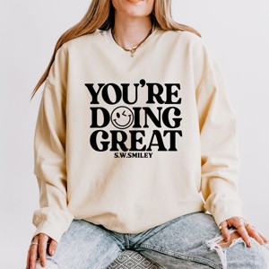 Simply Sage Market S.W.Smiley You're Doing Great Smiley Lightweight Garment Dyed Sweatshirt - 1 of 4