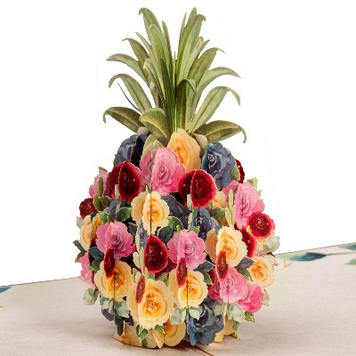 Paper Love 3D Floral Pineapple Pop Up Card, For All Occasions | 5" x 7" Cover - Includes Envelope and Note Tag