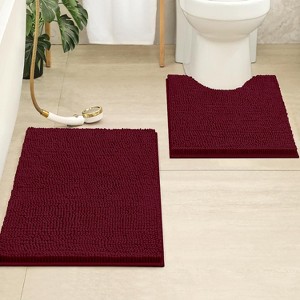 Home Mart Goods 2 Piece Set Burgundy Red Soft Cozy Plush Chenille Bath Mat Bathroom Rug - 1 of 4