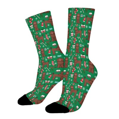 Dsane Brown Poodle Christmas Women Printed Crew Socks Funny Funky Socks Soft Polyester Novelty Gifts for Artists Men