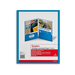 Staples 2-Pocket Laminated Folders Light Blue 10/Pack 13373-CC - 1 of 4