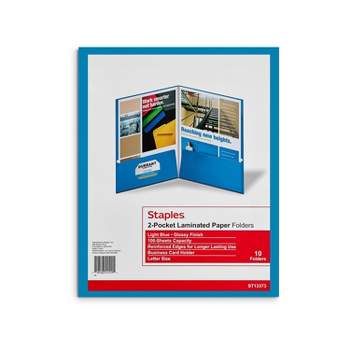 Staples 2-Pocket Laminated Folders Light Blue 10/Pack 13373-CC