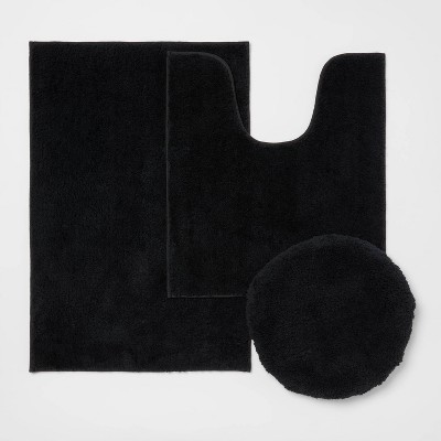 3pc Everyday Non Slip Bath Lid and Contour Set with Rug Black - Room Essentials™