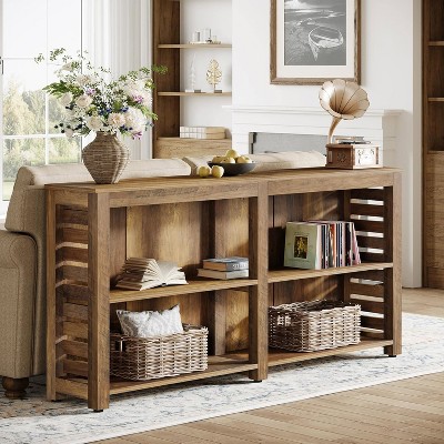 Hommoo 3-Tier Console Table with Storage Brown