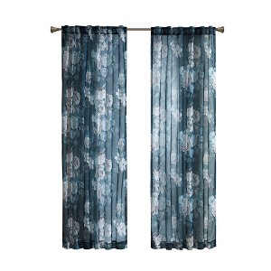 Gracie Mills Caelum Mauve Floral Print Rod Pocket and Back Tab Voile Sheer Curtain - 1 of 3