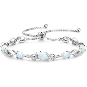 Teardrop Birthstone Tennis Bracelet, Sterling Silver with 9x7mm Gemstone & Adjustable Bolo Chain, Birthday Gift for Her - 1 of 4