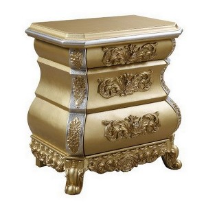 Royal Hampton Nightstand with Bombe Shaped and 3 Carved Drawers, Gold - 1 of 4