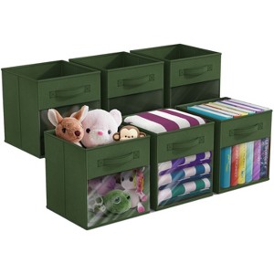 Sorbus 11 Inch 6 Pack Collapsible Fabric Storage Bins with Clear Window - for Organizing Clothes, Toys, Books, Shelves, Closets & more - 1 of 4