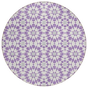 Lavender Purple And Ivory Floral Medallion Washable Indoor Outdoor Area Rug - 1 of 4