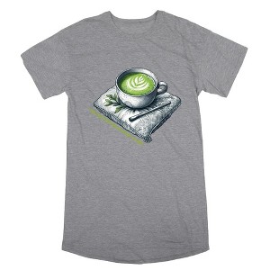 Matcha Teacup I Only Love My Bed and Matcha Women's Night Shirt - 1 of 2
