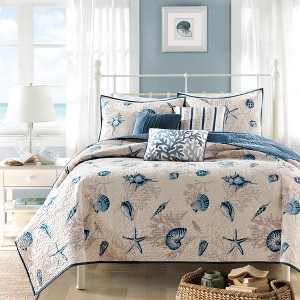 Gulches Twin/Twin XL Brushed Microfiber Quilt Set with Throw Pillows Blue - 1 of 4