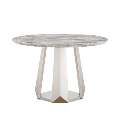 Dolonm 47-inch Round Modern Marble Dining Table with Stainless Steel Base for Kitchen, Dining Room