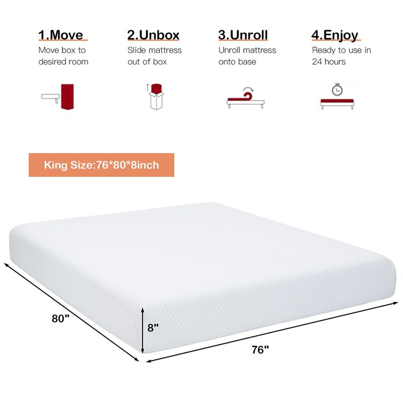 Costway Full\Twin\Queen\King Size 8''  Foam Mattress Jacquard Medium Firm Bed-in-a-Box Bed Room W/Removable Cover, 5 of 11