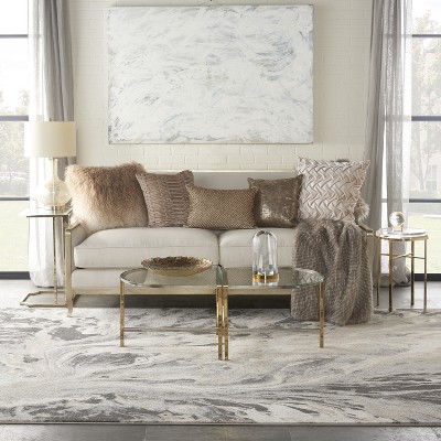 Gray and Beige Abstract Synthetic 6' x 9' Area Rug