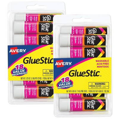 Avery Glue Stic Value Pack, White, Washable, 0.26 oz., 18 per Pack, 2 Packs, 36 Permanent Glue Sticks Total (50224)