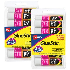 Avery Glue Stic Value Pack, White, Washable, 0.26 oz., 18 per Pack, 2 Packs, 36 Permanent Glue Sticks Total (50224) - 1 of 4