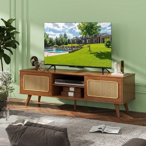 Rattan TV Stand, Mid Century Modern TV Stand for 55/60/65 inch TV, Boho Rattan TV Cabinet - 1 of 4