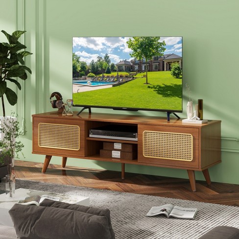 Rattan Tv Stand Mid Century Modern Tv Stand For 55 60 65 Inch Tv Boho Rattan Tv Cabinet Target
