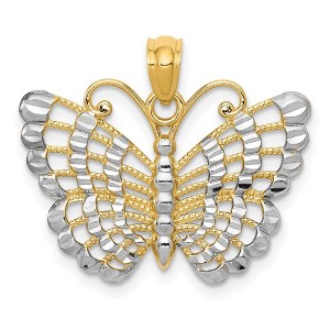 Black Bow Jewelry 14k Yellow Gold & White Rhodium 24mm Diamond Cut Butterfly Pendant - 1 of 4