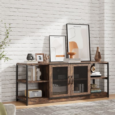 Farmhouse TV Stand for 65/75 inch TV, Entertainment Center with Storage Cabinet, Industrial TV Console Cabinet with Mesh Doors
