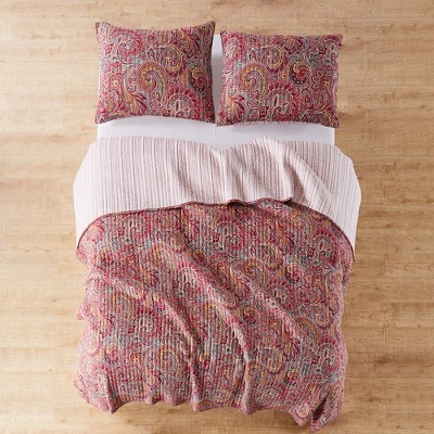 Classic Paisley Red & Burgundy Cotton Full/Queen Quilt Set
