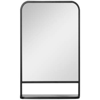 HOMCOM 34" x 21" Rectangle Modern Wall Mirror with Storage Shelf, Mirrors for Wall in Living Room, Bedroom, Black